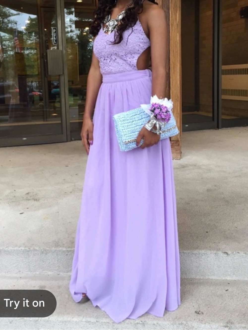 Windsor Lavender Lace Halter Maxi Dress